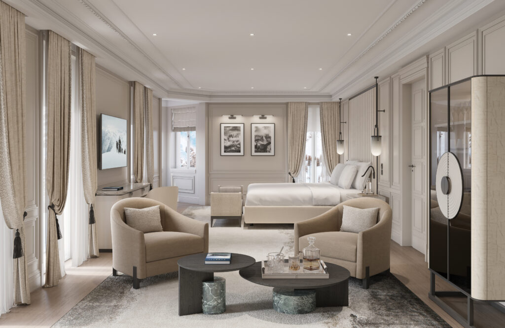 Il rendering della Presidential Suite del Grand Hotel Ampezzo